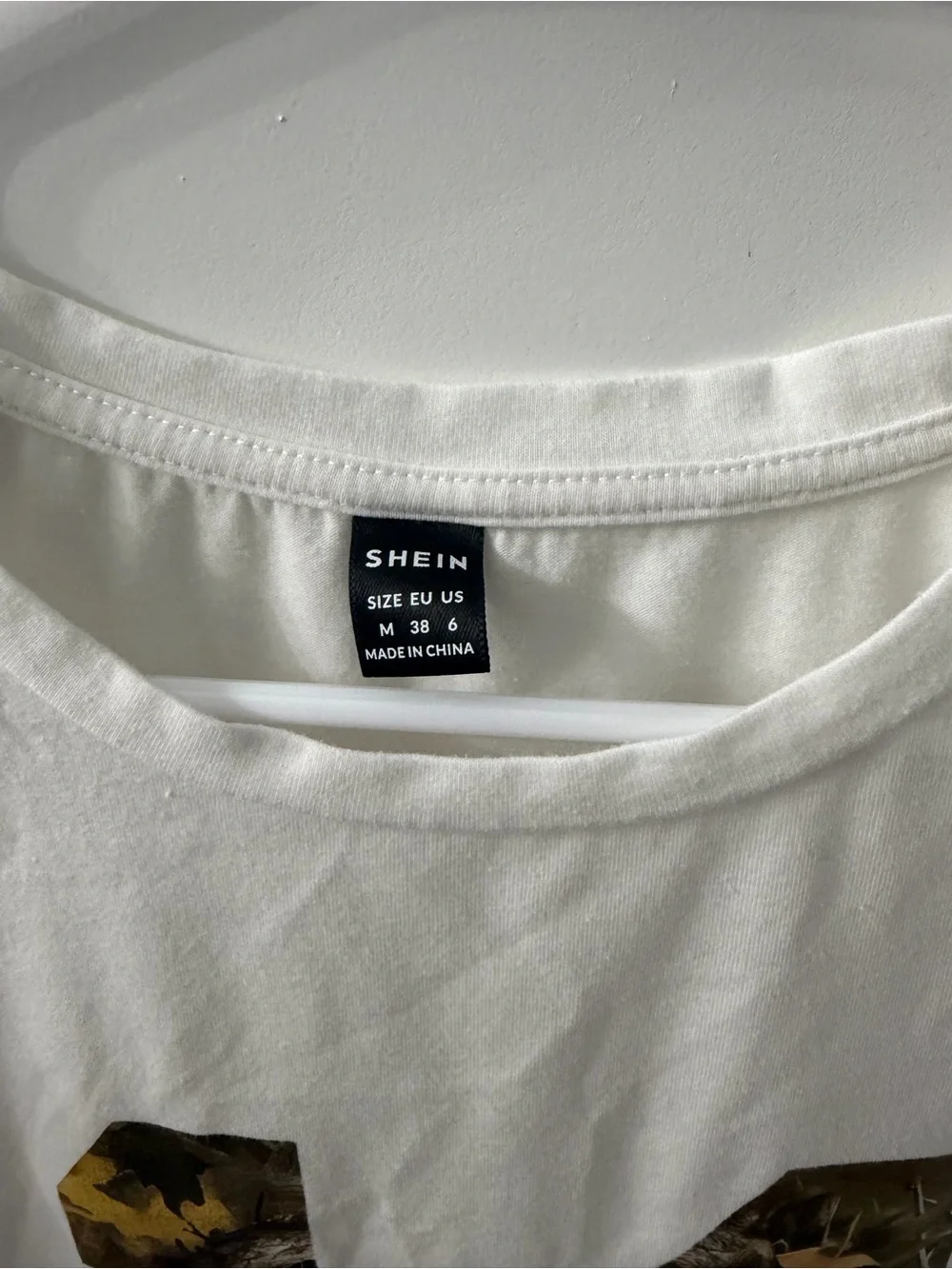 SHEIN White Crewneck Tee with Camouflage Graphic